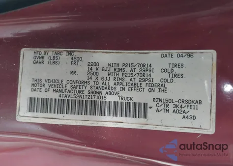 1996 Toyota Tacoma Xtracab from USA, damaged, VIN 4TAVL52N1TZ171015